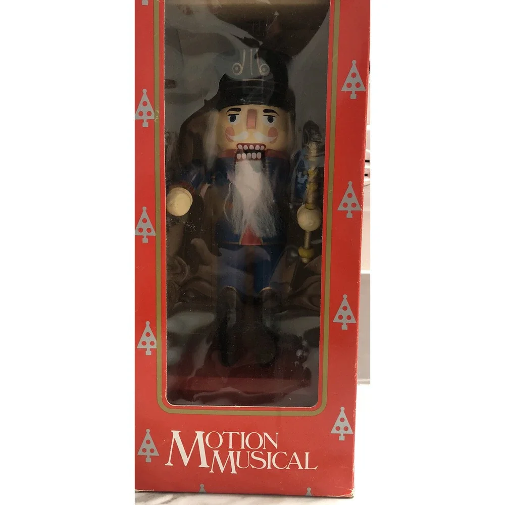 Wooden Musical Motion Nutcracker Toy Solider Christmas Vintage